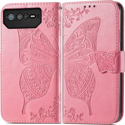 Mobigear Butterfly - Coque ASUS ROG Phone 6 Pro Etui Portefeuille - Rose
