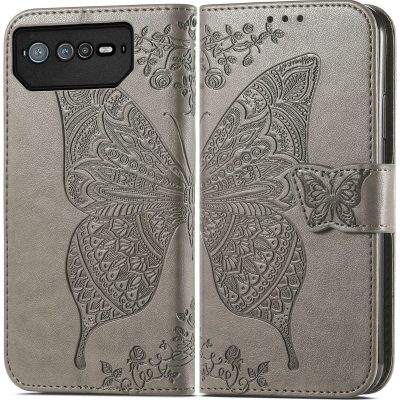 Mobigear Butterfly - Coque ASUS ROG Phone 6 Etui Portefeuille - Gris