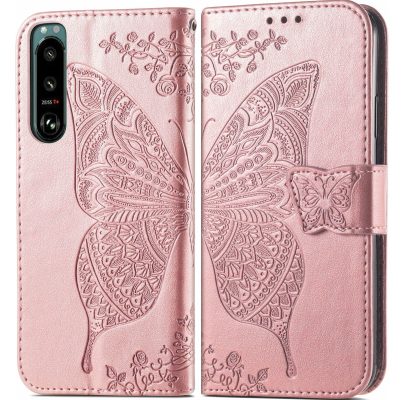 Mobigear Butterfly - Coque Sony Xperia 5 IV Etui Portefeuille - Rose doré