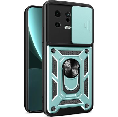 Mobigear Armor Ring Camslide - Coque Xiaomi 13 Coque Arrière Rigide Antichoc + Anneau-Support - Vert