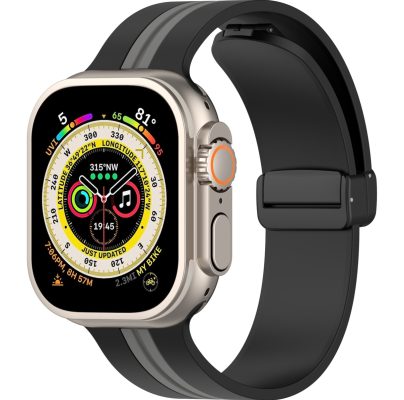 Mobigear Two Color - Bracelet Apple Watch Ultra 2 (49mm) en Silicone Souple Fermetureà boucle - Noir / Gris