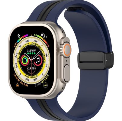 Mobigear Two Color - Bracelet Apple Watch SE (44mm) en Silicone Souple Fermetureà boucle - Noir / Bleu