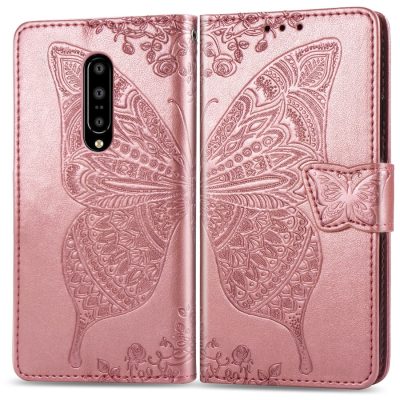 Mobigear Butterfly - Coque OnePlus 7 Pro Etui Portefeuille - Rose doré