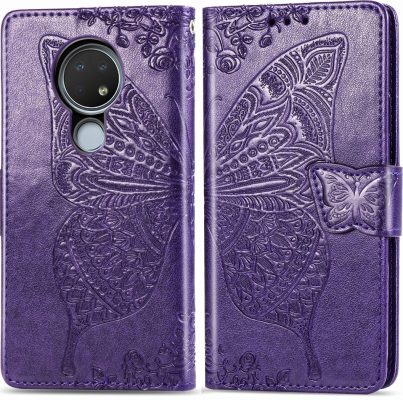 Mobigear Butterfly - Coque Nokia 7.2 Etui Portefeuille - Violet
