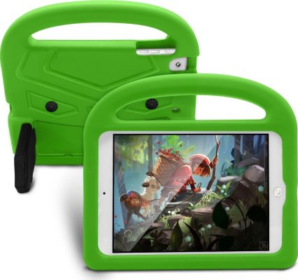 Mobigear Buddy - Coque Apple iPad Mini 5 (2019) Coque de tablette pour enfants avec Poignée Enfants en EVA - Vert
