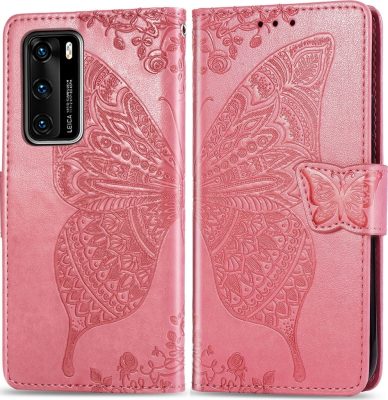 Mobigear Butterfly - Coque Huawei P40 Etui Portefeuille - Rose