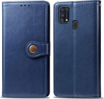 Mobigear Snap Button - Coque Samsung Galaxy M31 Etui Portefeuille - Bleu
