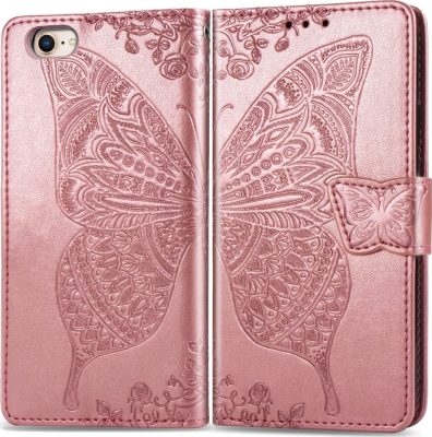 Mobigear Butterfly - Coque Apple iPhone SE (2020) Etui Portefeuille - Rose doré