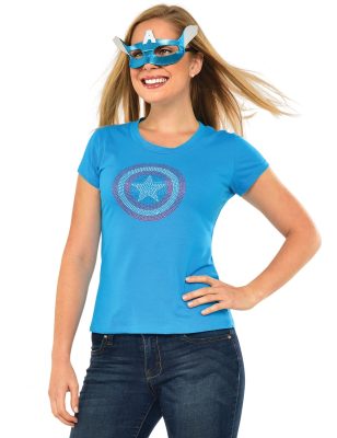 T-shirt à strass et masque American Dream Captain America femme