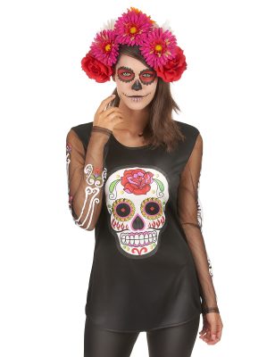 T-shirt squelette coloré femme Dia de los muertos