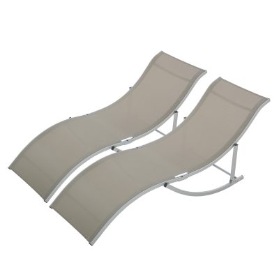 Outsunny Lot de 2 bains de soleil pliable transat 2 places chaise longue double revêtement textilène structure alu. 165 x 61 x 63 cm gris clair