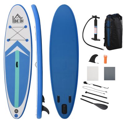 HOMCOM Stand up paddle gonflable surf planche de paddle pour adulte PVC EVA 320L x 80l x 15H cm blanc bleu vert Charge max. 140 Kg