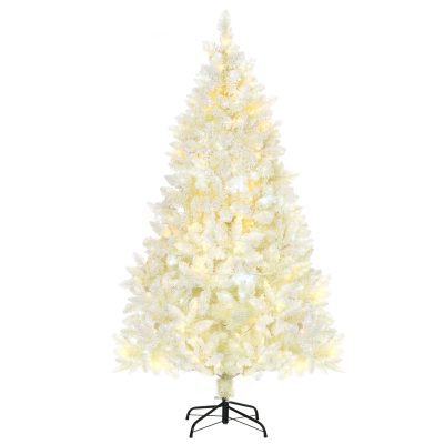 HOMCOM Sapin de Noël artificiel lumineux blanc 650 branches 150 LED - support pied pliable hauteur 180 cm