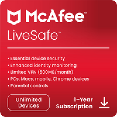 McAfee LiveSafe - Nombre Illimité d'appareilse - 1 An