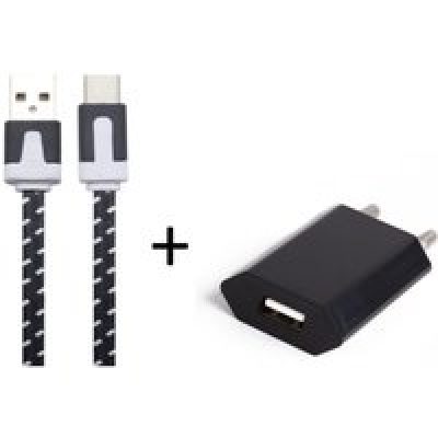 Pack Chargeur pour Smartphone Type C (Cable Noodle 1m Chargeur + Prise Secteur USB) Murale Android