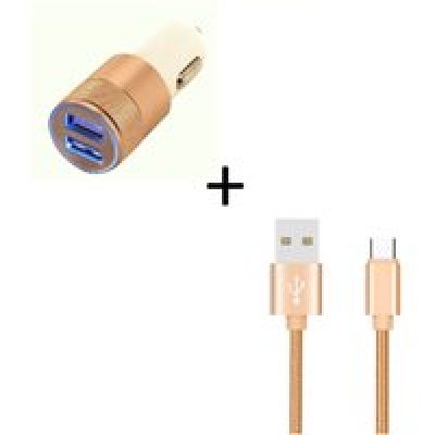 Pack Voiture pour Smartphone (Cable Chargeur Metal Type C + Double Adaptateur Allume Cigare) Android