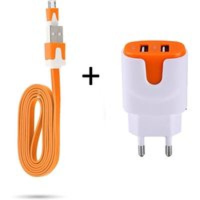Pack Chargeur pour Manette Playstation 4 PS4 Smartphone Micro USB (Cable Noodle 1m Chargeur + Double Prise Secteur Couleur USB) (ORANGE)
