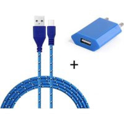 Pack Chargeur pour Manette Playstation 4 PS4 Smartphone Micro USB (Cable Tresse 3m Chargeur + Prise Secteur USB) Murale Android (BLEU)
