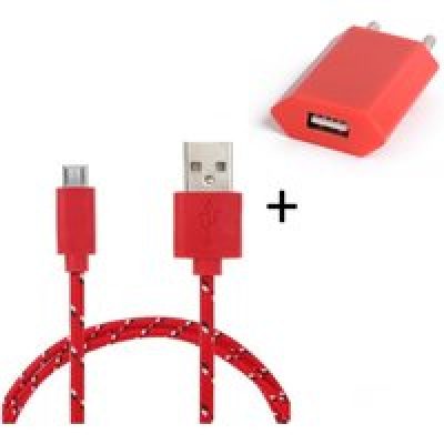 Pack Chargeur pour Manette Playstation 4 PS4 Smartphone Micro USB (Cable Tresse 3m Chargeur + Prise Secteur USB) Murale Android (ROUGE)