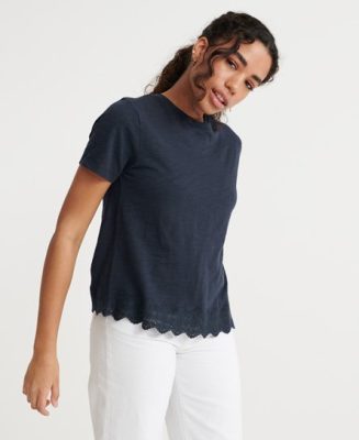 Superdry Femme T-shirt Lace Mix Bleu Marine Taille: 38