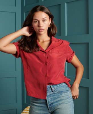 Superdry Femme Dry Chemise Style Bowling Dry en Édition Limitée Rouge Taille: 38