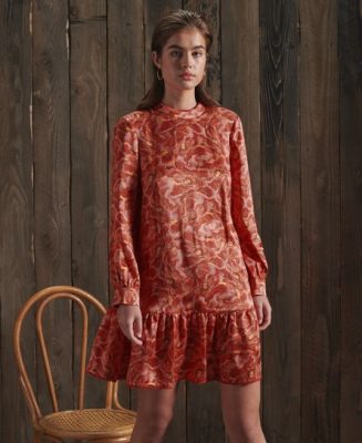 Superdry Femme Dry Robe en Soie Imprimée Dry en Édition Limitée Rouge Taille: 38