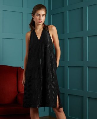 Superdry Femme Dry Robe Droite Métallisée Dry en Édition Limitée Noir Taille: 38