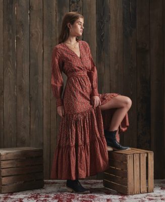 Superdry Femme Dry Maxi Robe Imprimée Dry en Édition Limitée Rouge Taille: 36