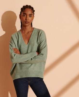 Superdry Femme Pull Ample à col V Isabella Turquoise Taille: 36