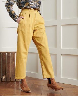 Superdry Femme Dry Pantalon Plissé Dry en Édition Limitée Jaune Taille: 38