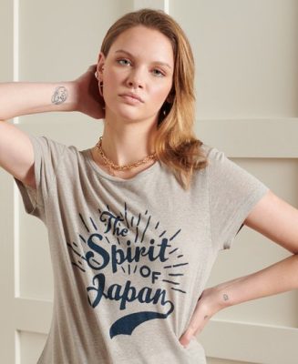 Superdry Femme T-shirt à Motif et Ourlet en Dentelle Montauk Gris Clair Taille: 36