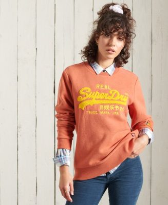 Superdry Femme Sweat Ras-du-cou en Maille Chenille Vintage Logo Orange Taille: 36