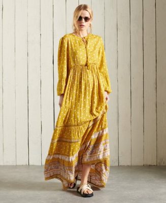Superdry Femme Robe Longue Ameera Jaune Taille: 38