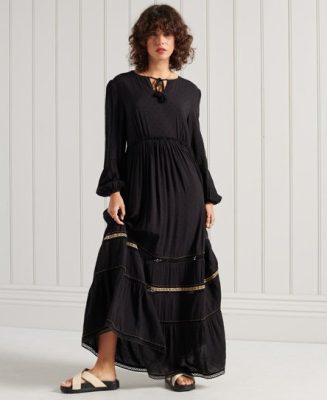 Superdry Femme Robe Longue Ameera Noir Taille: 36