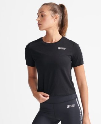Superdry Femme Sport T-shirt Court à Bande Gym Tech Noir Taille: 40