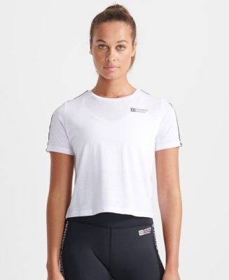 Superdry Femme Sport T-shirt Court à Bande Gym Tech Blanc Taille: 40