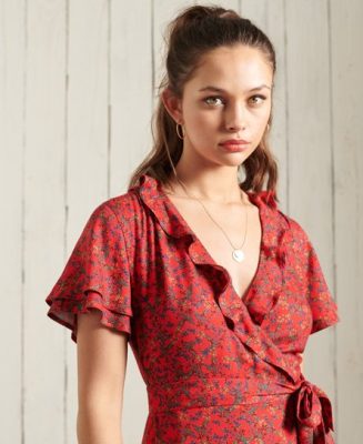 Superdry Femme Robe Portefeuille Summer Rouge Taille: 38