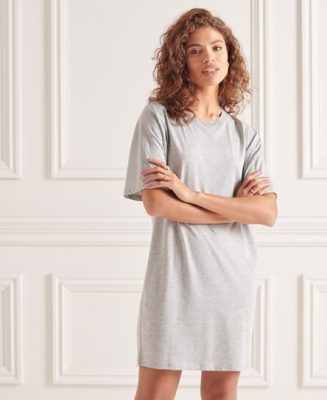 Superdry Femme Robe T-shirt en Modale de Coton Gris Clair Taille: 36