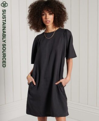 Superdry Femme Robe T-shirt en Tencel Gris Foncé Taille: 38