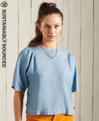 Superdry Femme T-Shirt Tissé Bleu Taille: 36