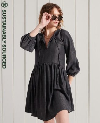 Superdry Femme Robe à Manches Longues Noir Taille: 38