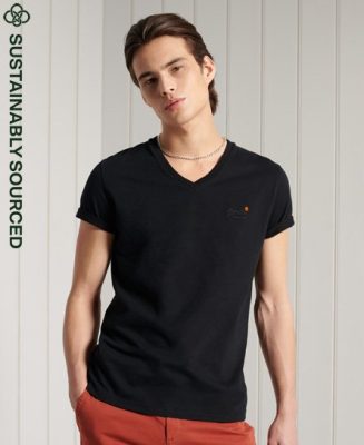 Superdry Homme T-shirt Classique à col V en Coton bio Noir Taille: S