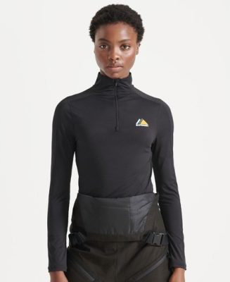 Superdry Femme Sport Haut Sous-couche Semi-zippé Noir Taille: 44
