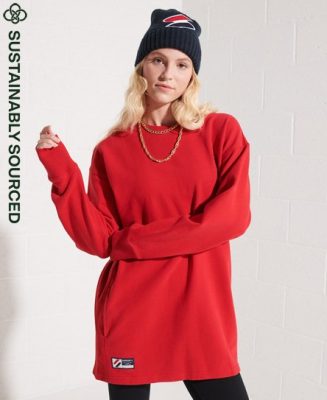 Superdry Femme Robe Code Ample Ras-du-cou en Coton bio Rouge Taille: XS/S