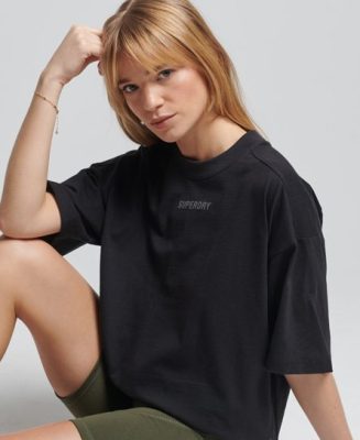 Superdry Femme T-shirt OverTaille Coupe Droite Code Tech Noir Taille: 44