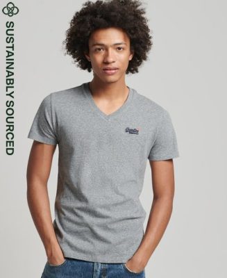 Superdry Homme T-shirt Classique à col V en Coton bio Gris Taille: S