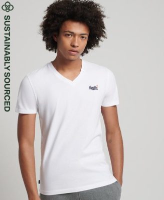Superdry Homme T-shirt Classique à col V en Coton bio Blanc Taille: 4XL