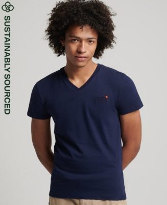 Superdry Homme T-shirt Classique à col V en Coton bio Bleu Marine Taille: S