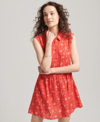 Superdry Femme Robe Chemise à Manches Courtes Vintage Rouge Taille: 38