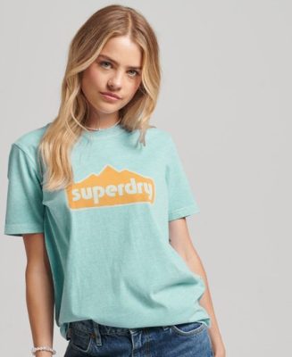 Superdry Femme T-shirt à Motif Terrain Esprit Années 90 Bleu Clair Taille: 40